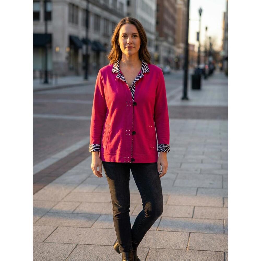 Ann Trinity Women's Button-Up Jacket with Zebra Print Collar